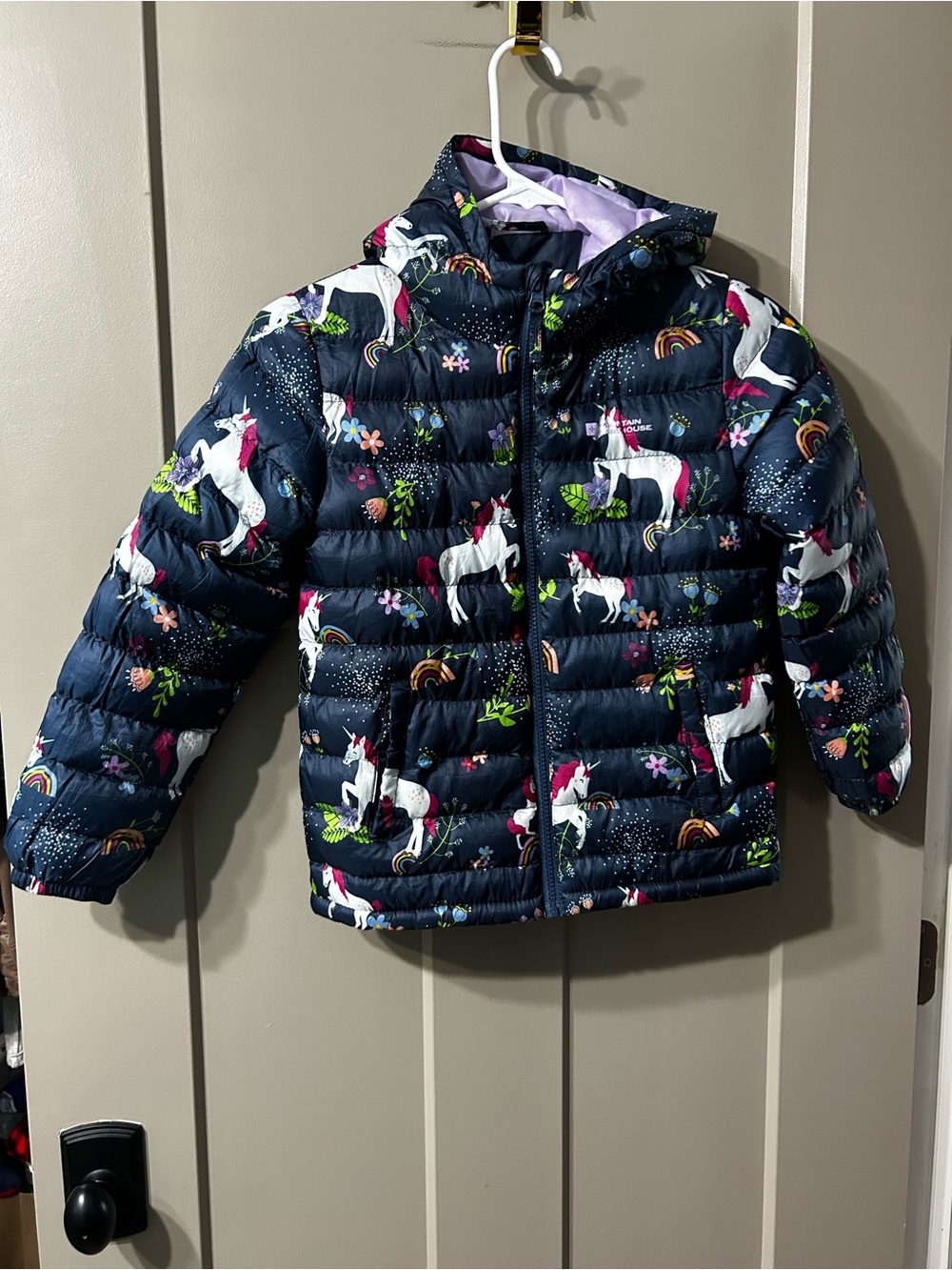 Mountain Warehouse Girls' Navy Unicorn Puffer Jacket with Hood water resistant
